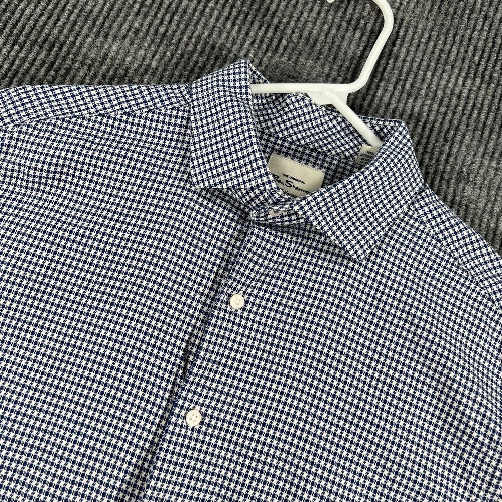 Ben Sherman Shirt Mens 15.5 34/35 Blue White‎ Check Long Sleeve Button Up
